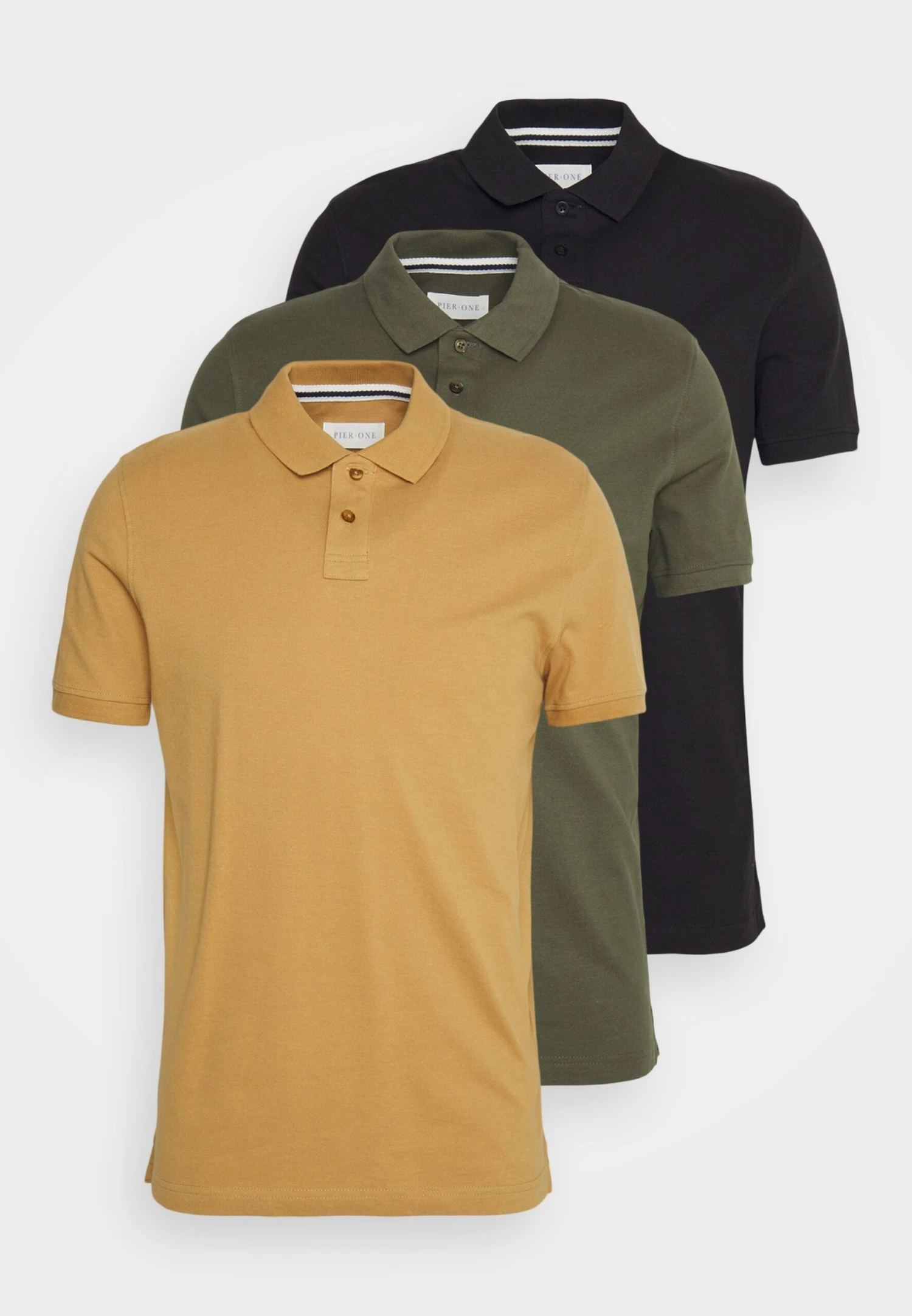 Pier One 3 Pack - Poloshirt - Camel/Khaki/Black 1 Pier One 3 Pack - Poloshirt - Camel/Khaki/Black